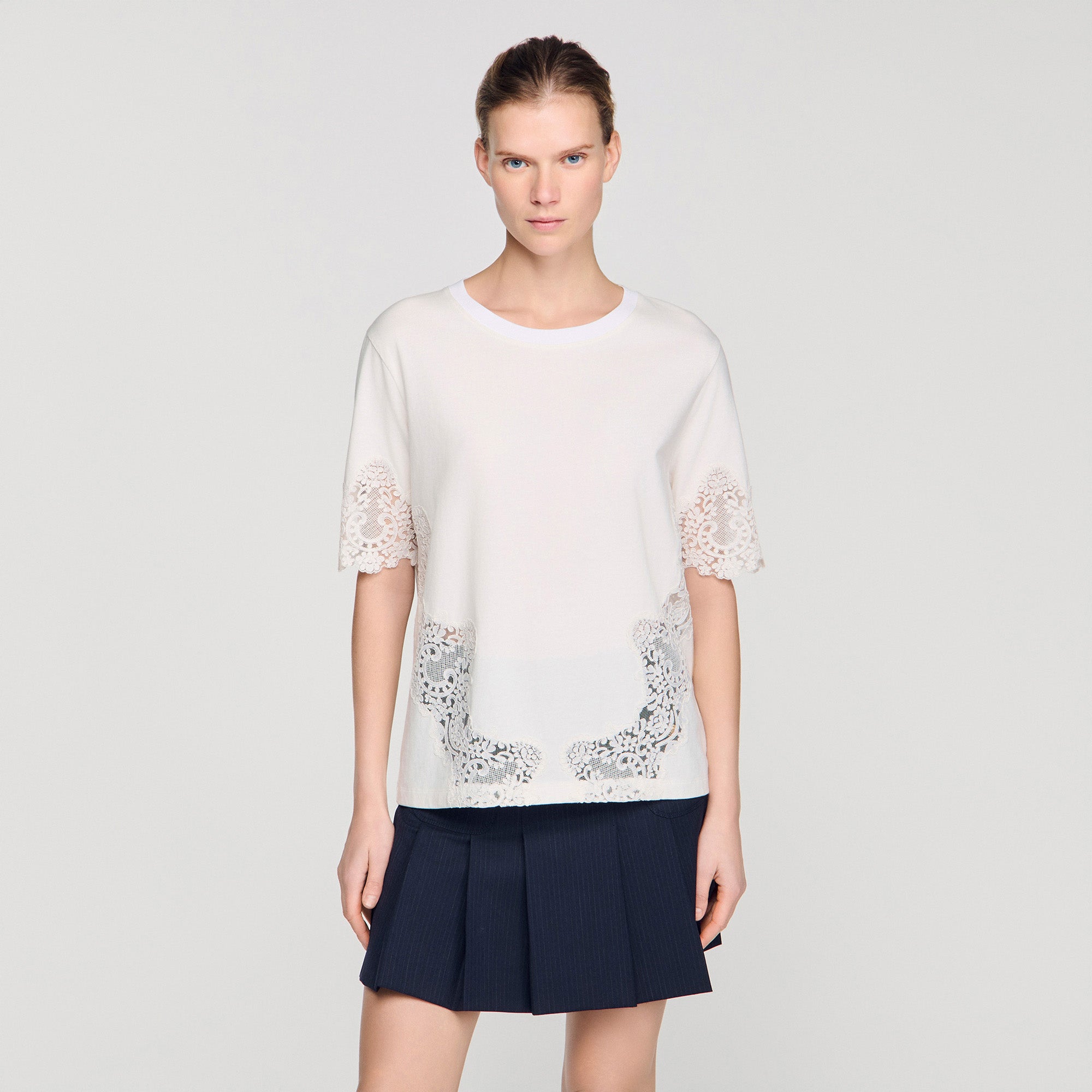 Marbella Cotton T-Shirt With Lace Detail ECRU