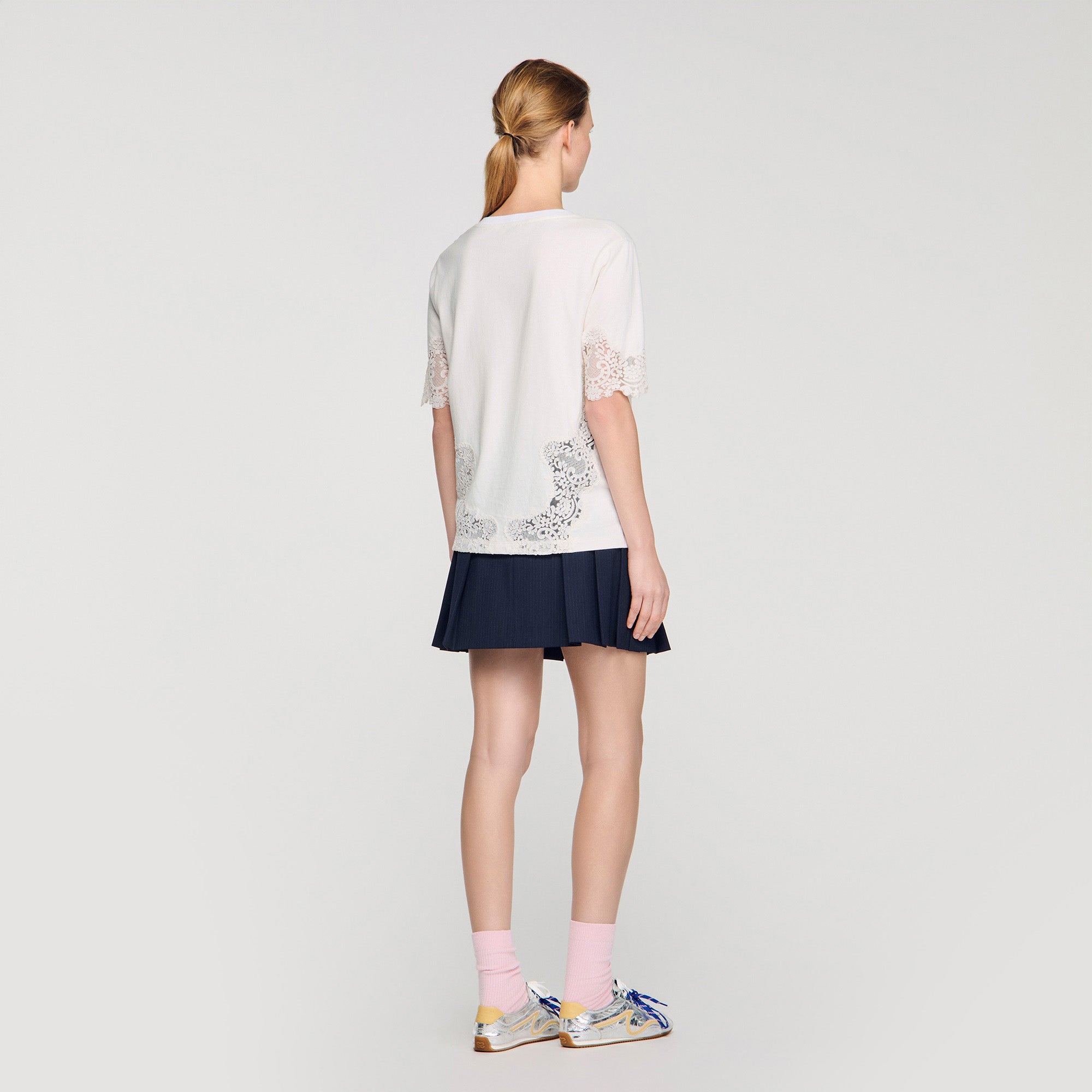 Marbella Cotton T-Shirt With Lace Detail ECRU