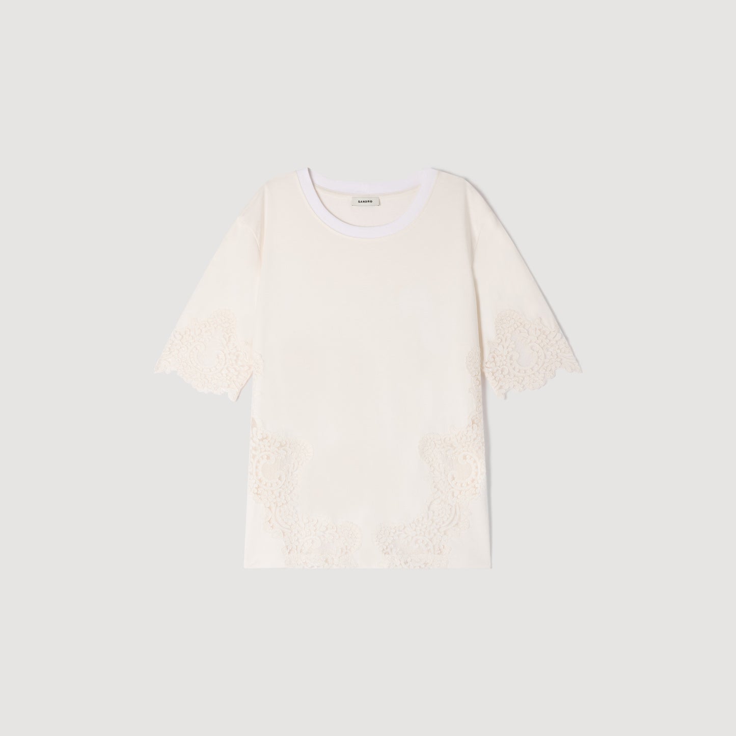 Marbella Cotton T-Shirt With Lace Detail ECRU