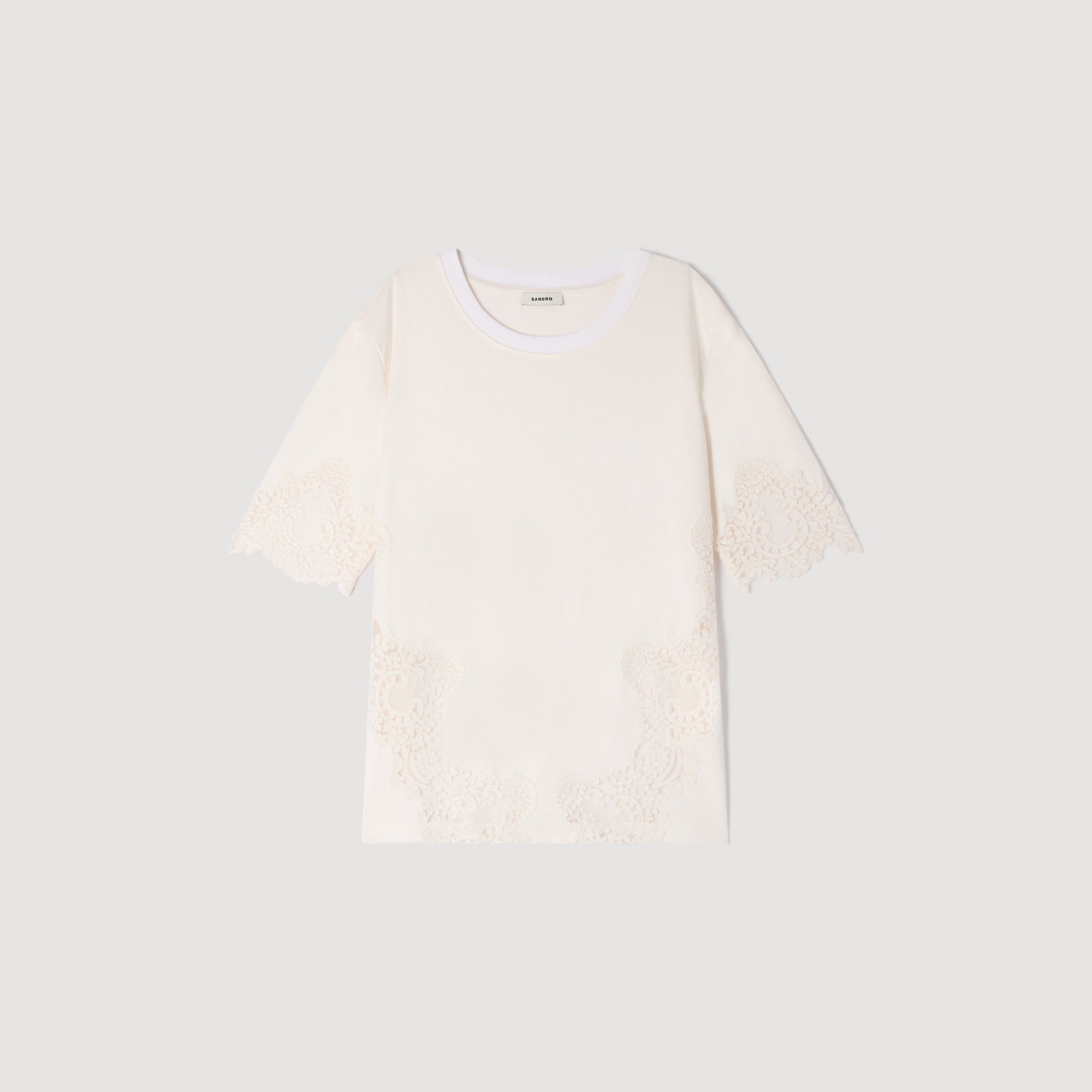 Marbella Cotton T-Shirt With Lace Detail ECRU