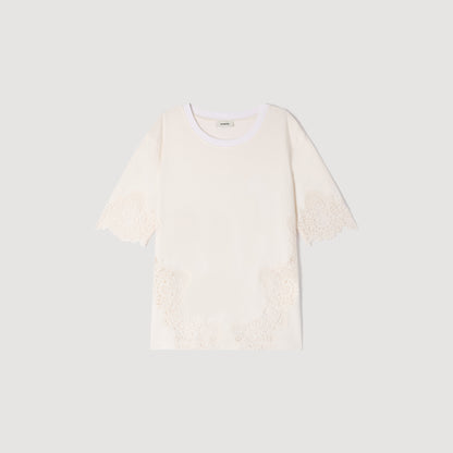Marbella Cotton T-Shirt With Lace Detail ECRU