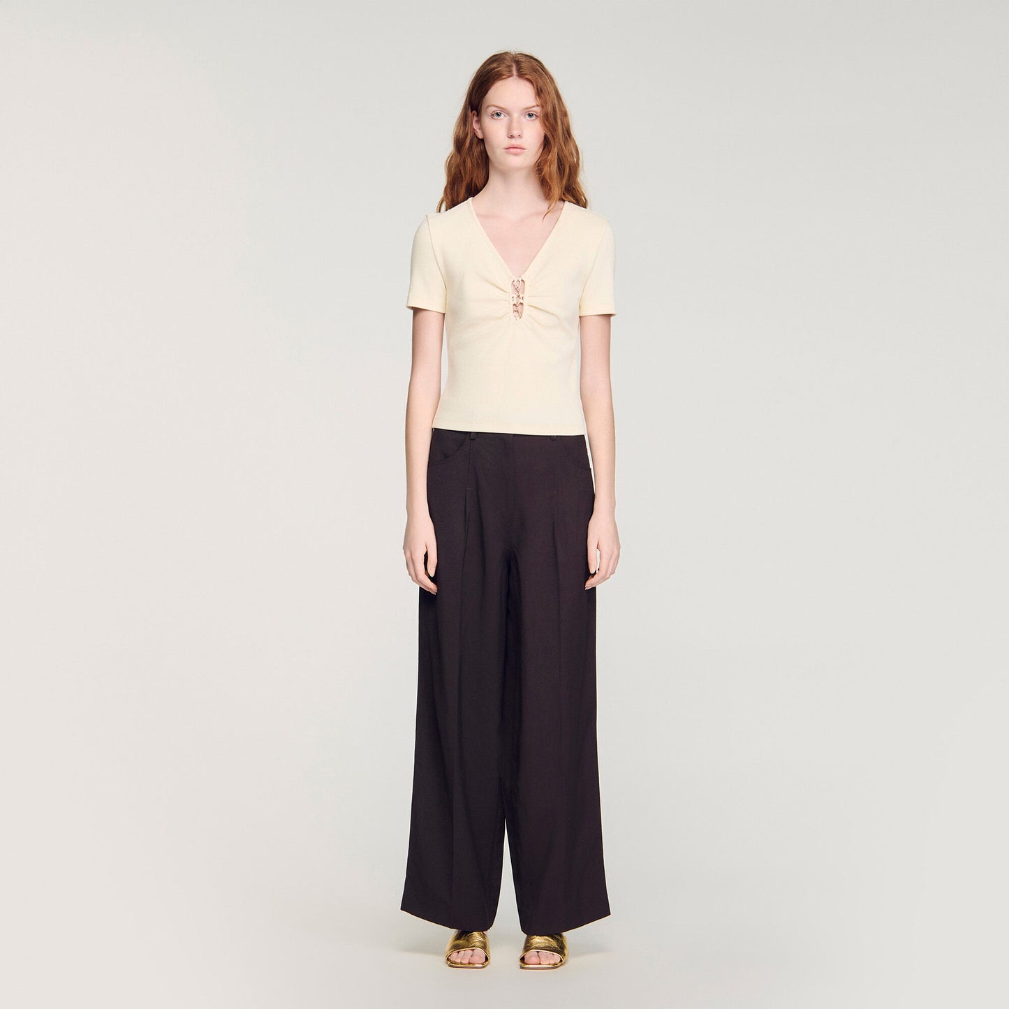 Thalia Jewelled Cropped Cotton T-Shirt Ecru