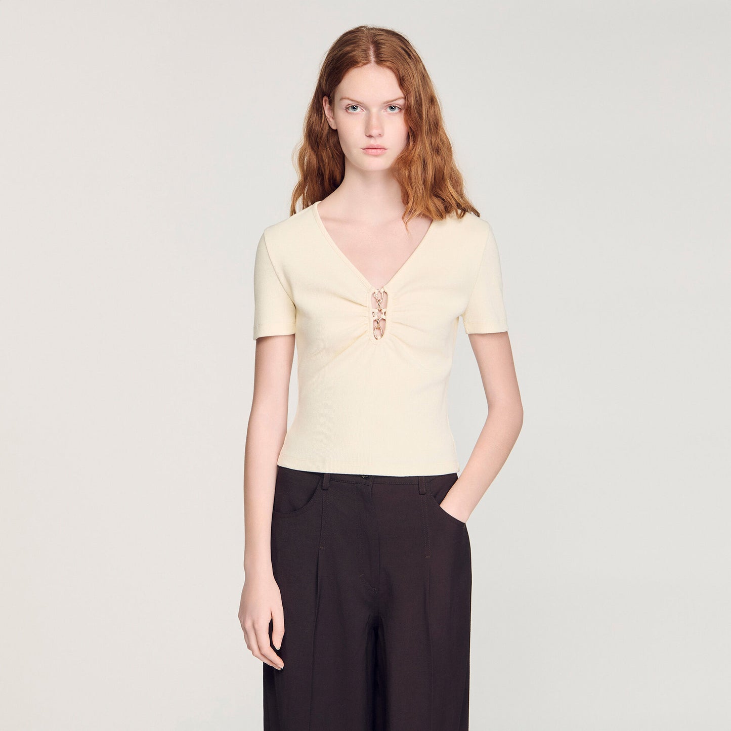 Thalia Jewelled Cropped Cotton T-Shirt Ecru