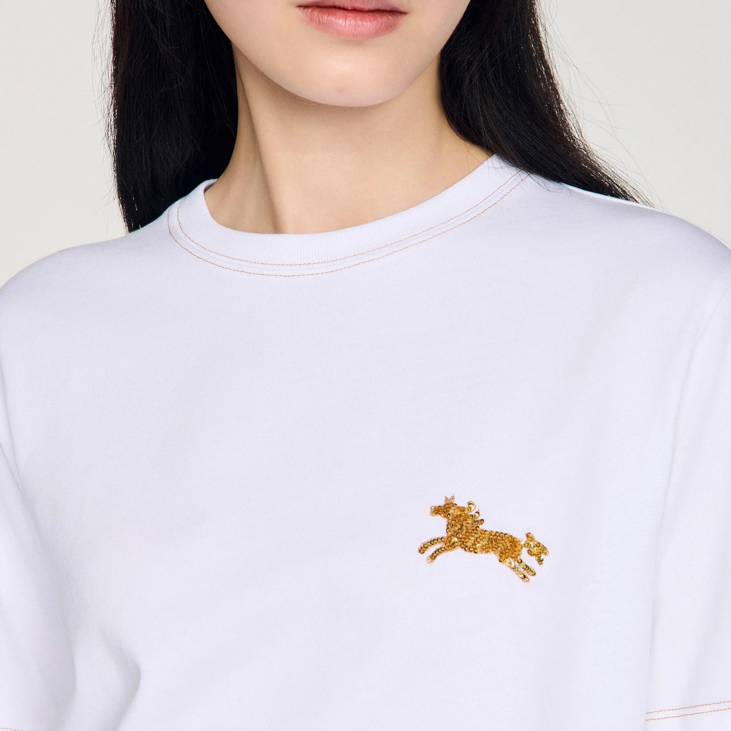 Maisie Horse Embroidery Cotton T-Shirt White