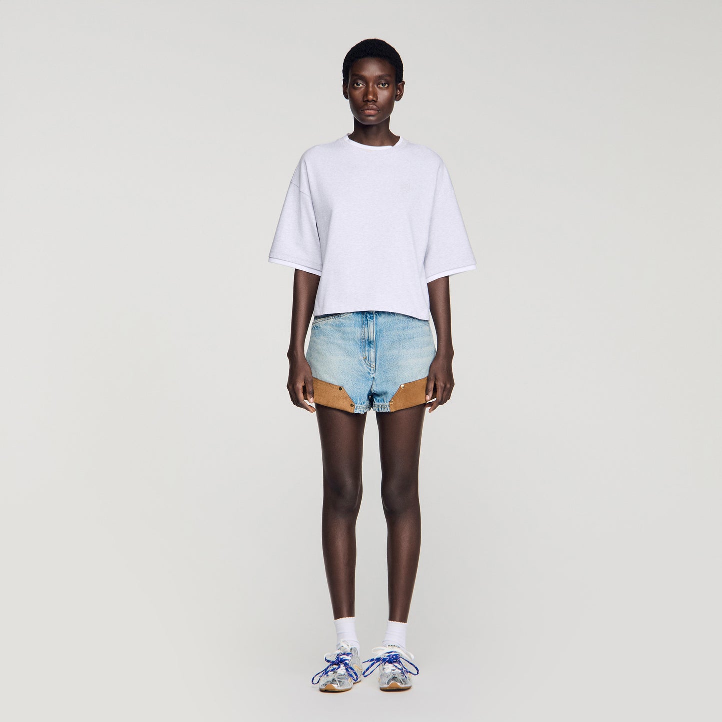 Thileo Embroidered Logo Cotton T-Shirt Grey