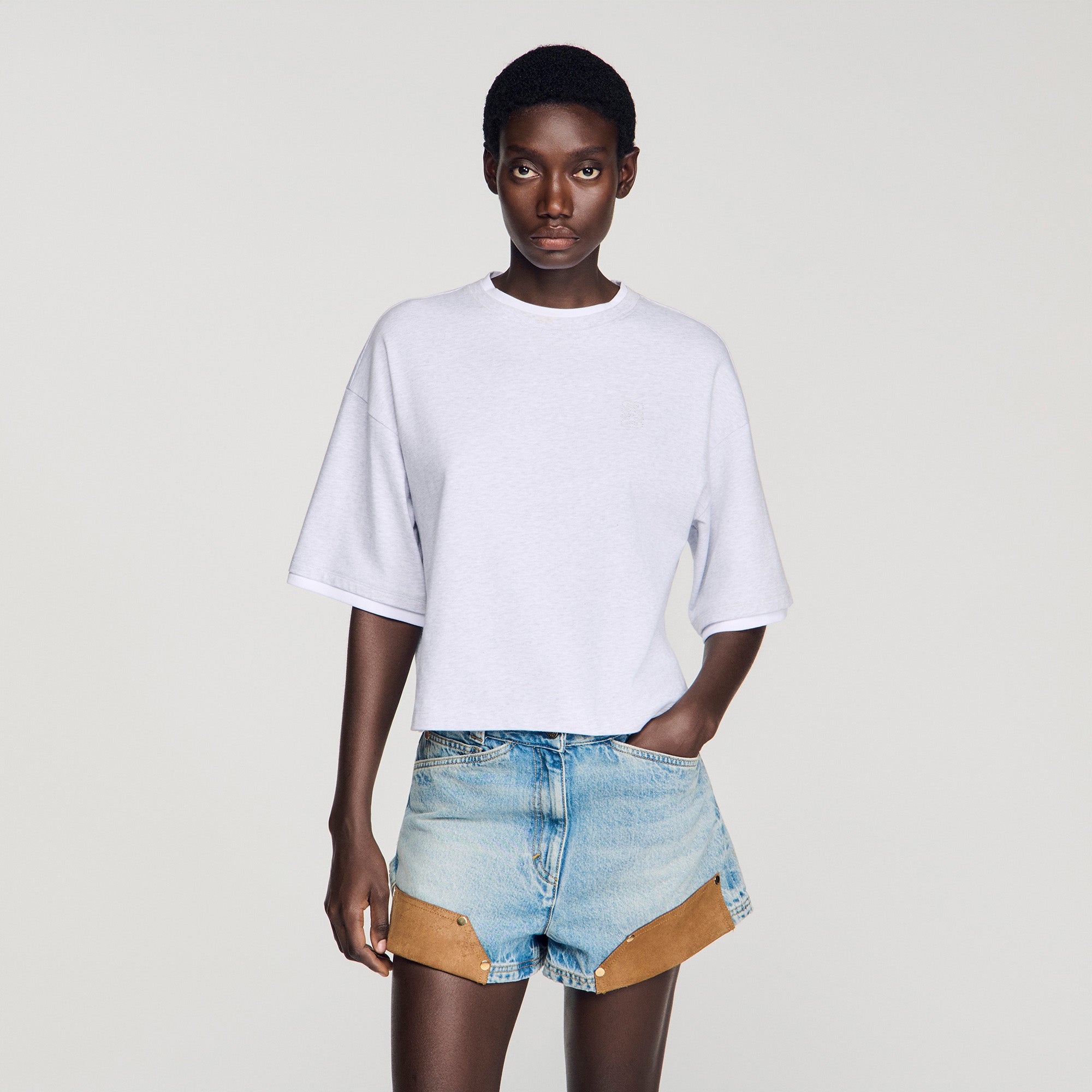 Thileo Embroidered Logo Cotton T-Shirt Grey