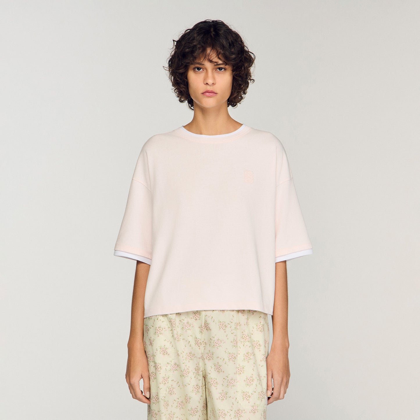 T Shirt With Contrasting Trim Light Pink