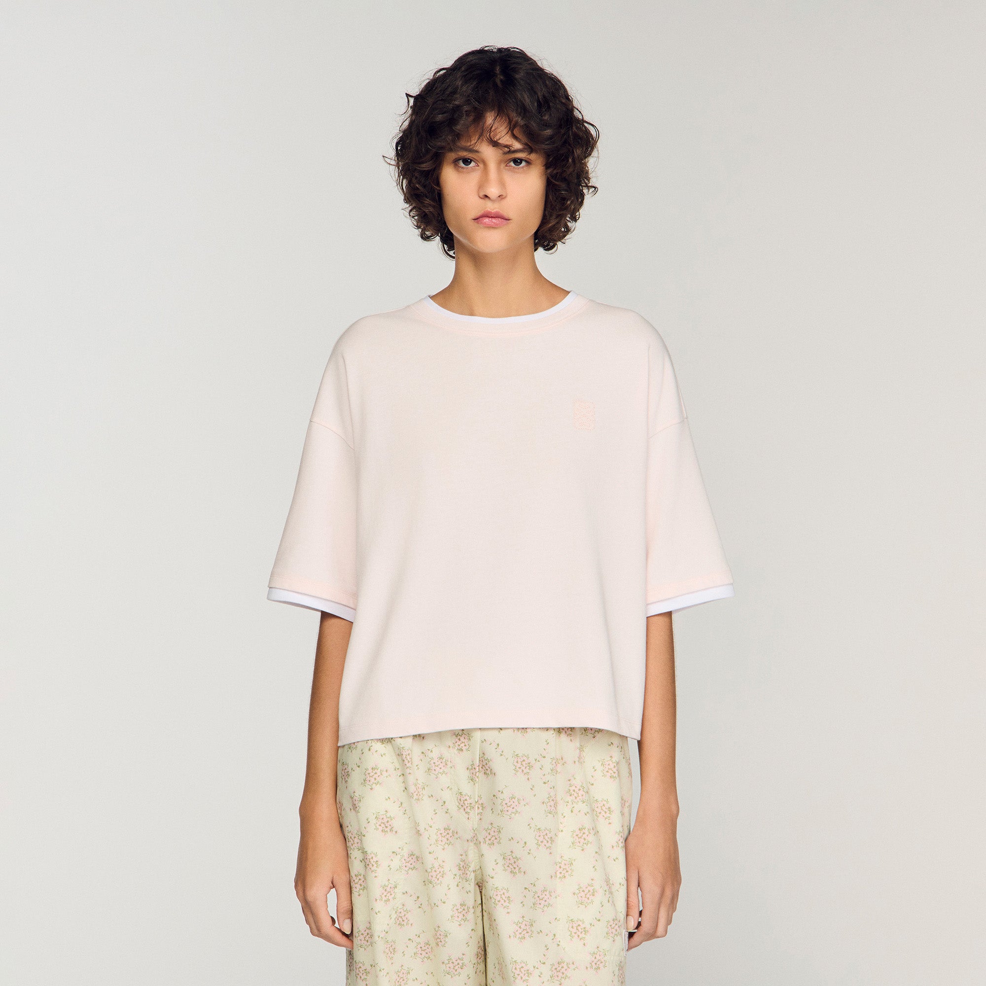 T Shirt With Contrasting Trim Light Pink