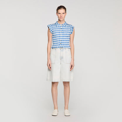 Cerise Check Smocked T-Shirt BLU / WHITE