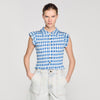 Cerise Check Smocked T-Shirt BLU / WHITE