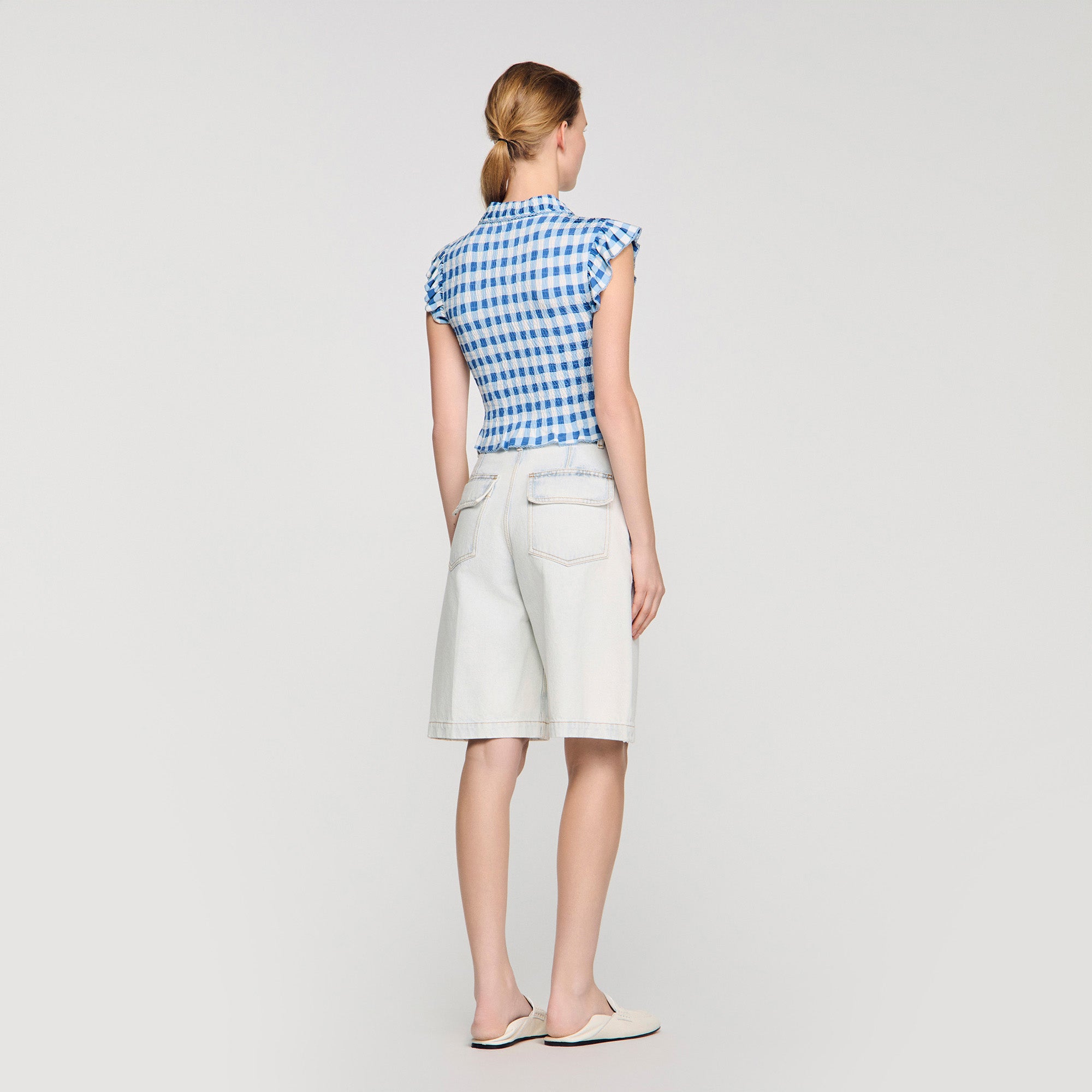 Cerise Check Smocked T-Shirt BLU / WHITE