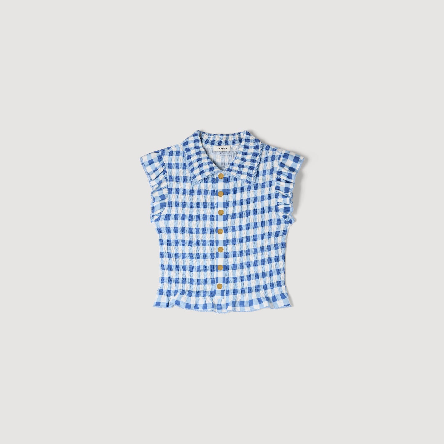 Cerise Check Smocked T-Shirt BLU / WHITE