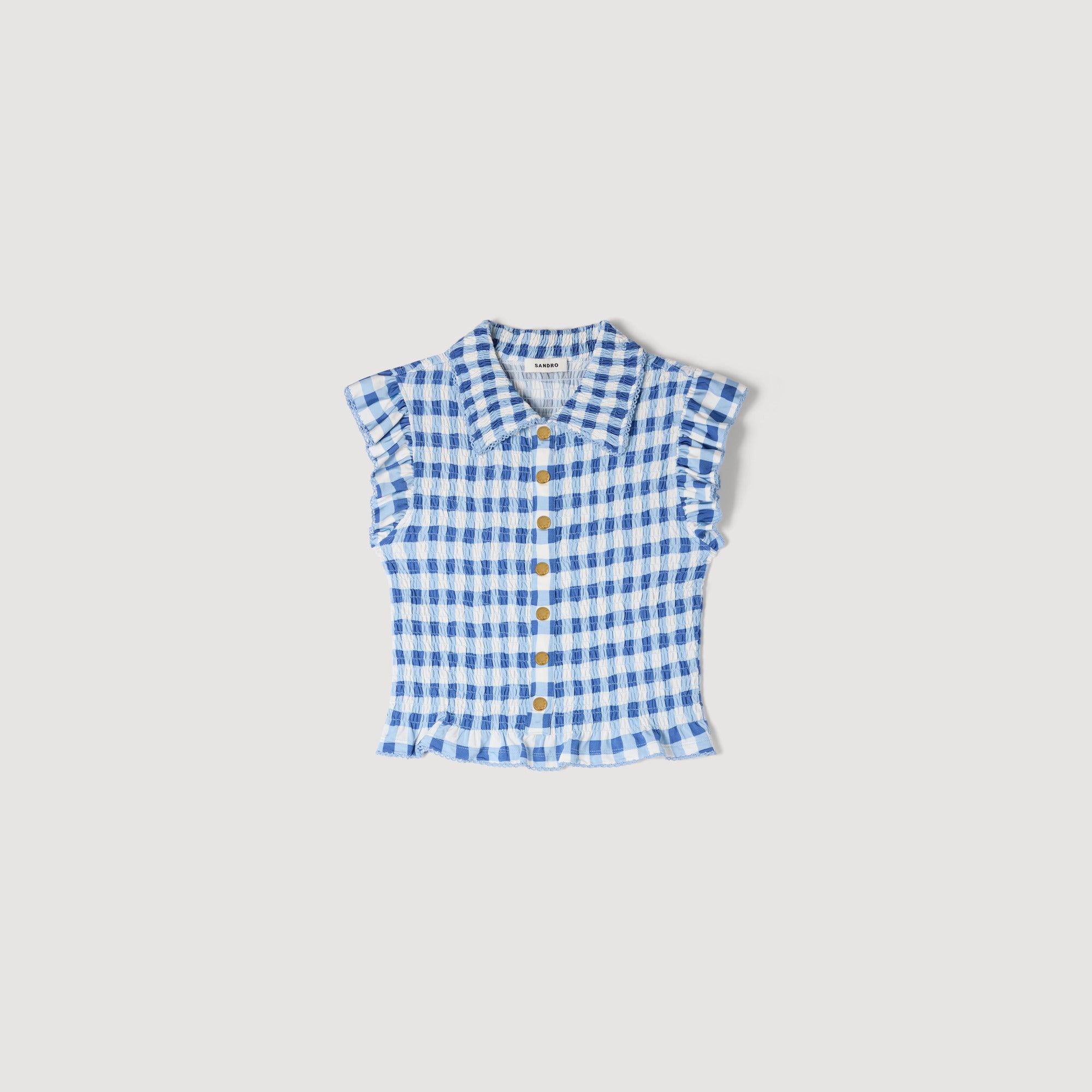 Cerise Check Smocked T-Shirt BLU / WHITE