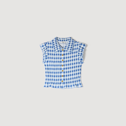 Cerise Check Smocked T-Shirt BLU / WHITE