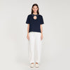 Santafe Rhinestone Openwork T-Shirt Navy Blue