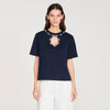 Santafe Rhinestone Openwork T-Shirt Navy Blue