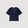 Santafe Rhinestone Openwork T-Shirt Navy Blue