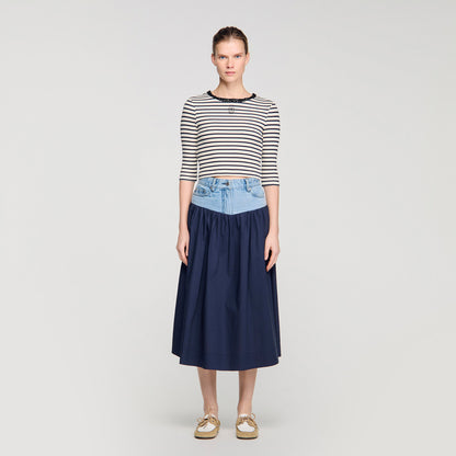 Aubin Short Striped Tee With Pearl Collar Navy Blue