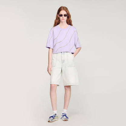 Strass Wave Rhinestone Cropped T-Shirt Mauve
