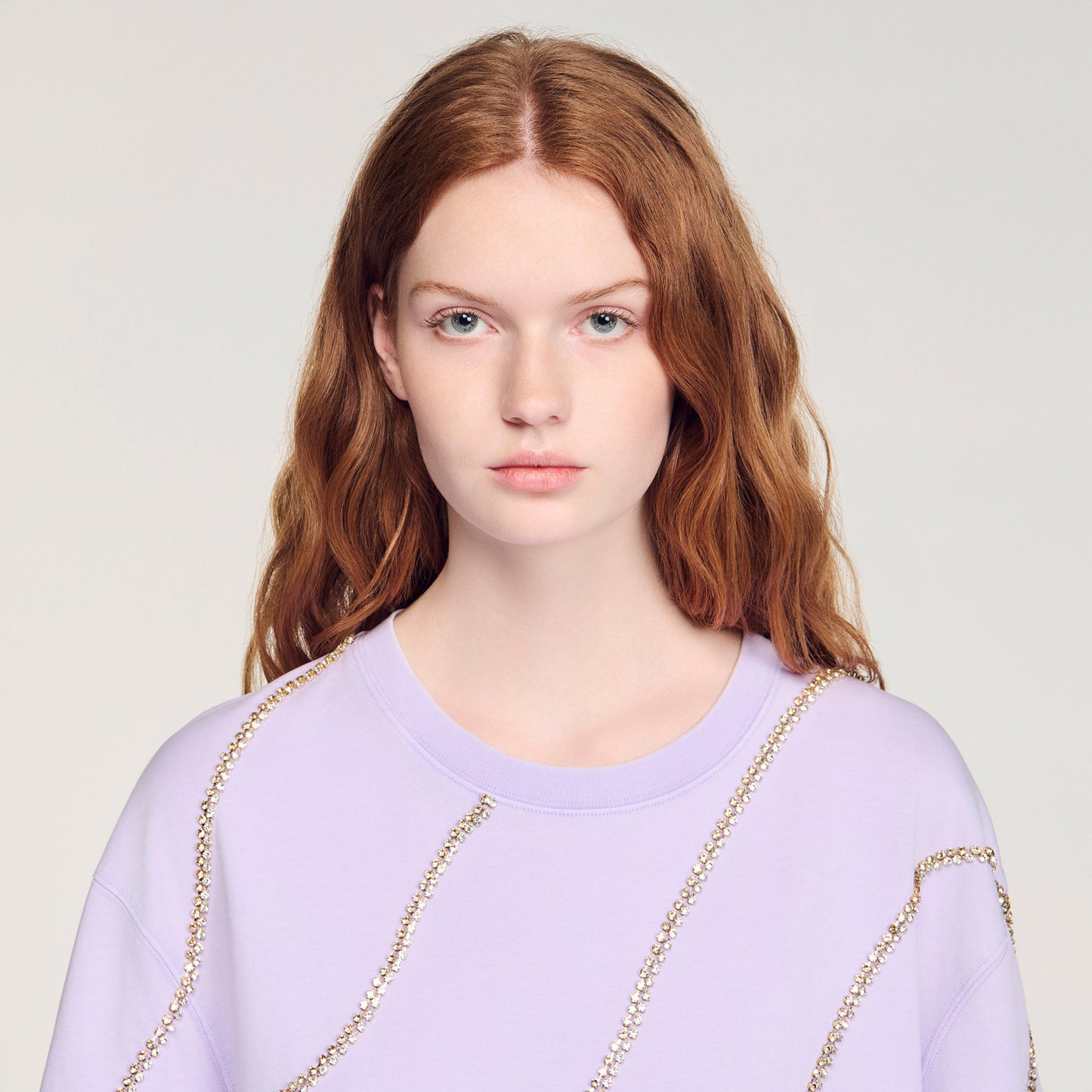 Strass Wave Rhinestone Cropped T-Shirt Mauve