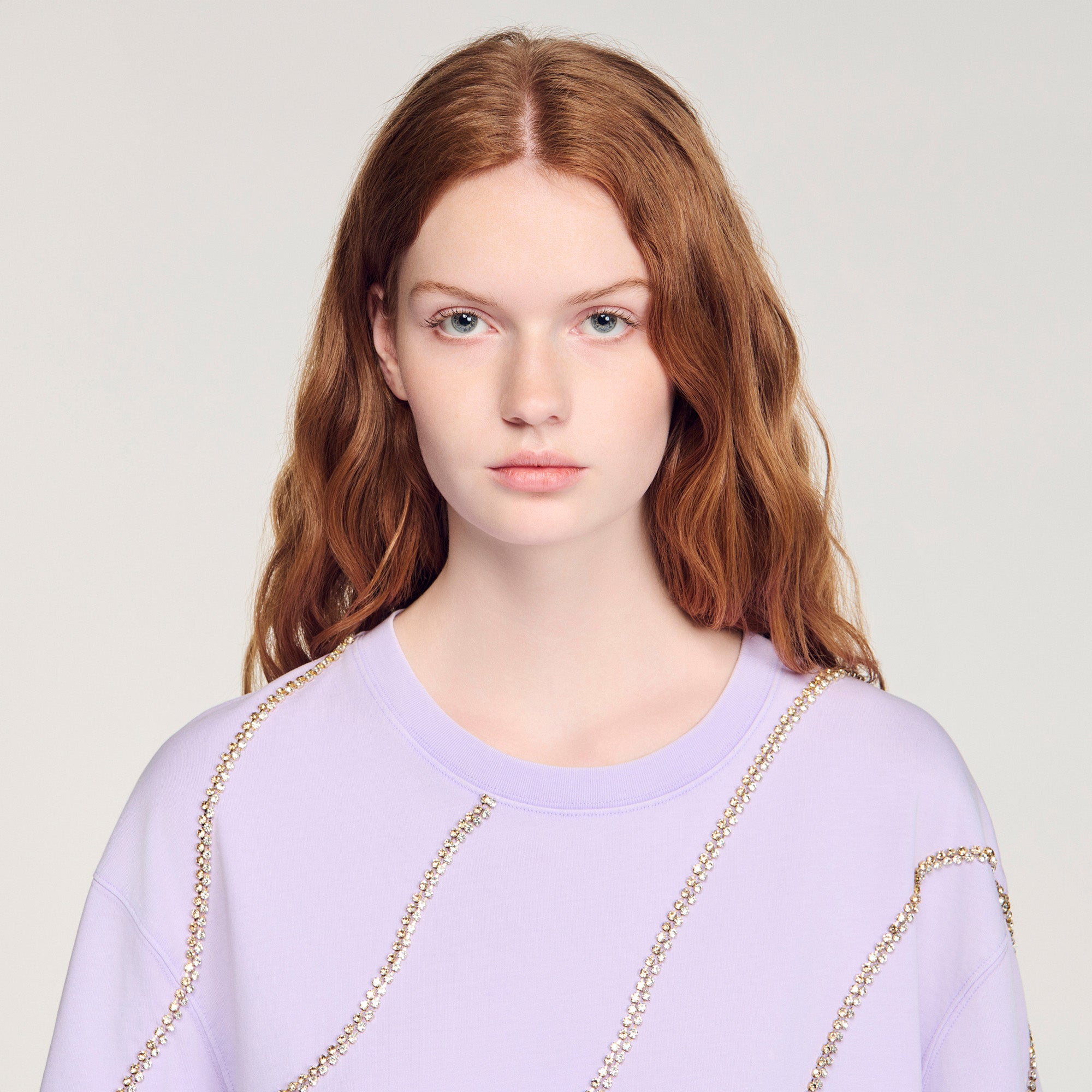 Strass Wave Rhinestone Cropped T-Shirt Mauve
