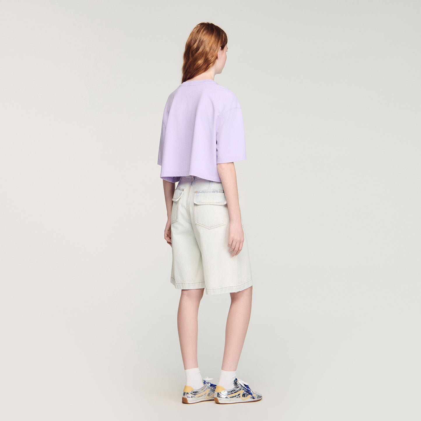 Strass Wave Rhinestone Cropped T-Shirt Mauve