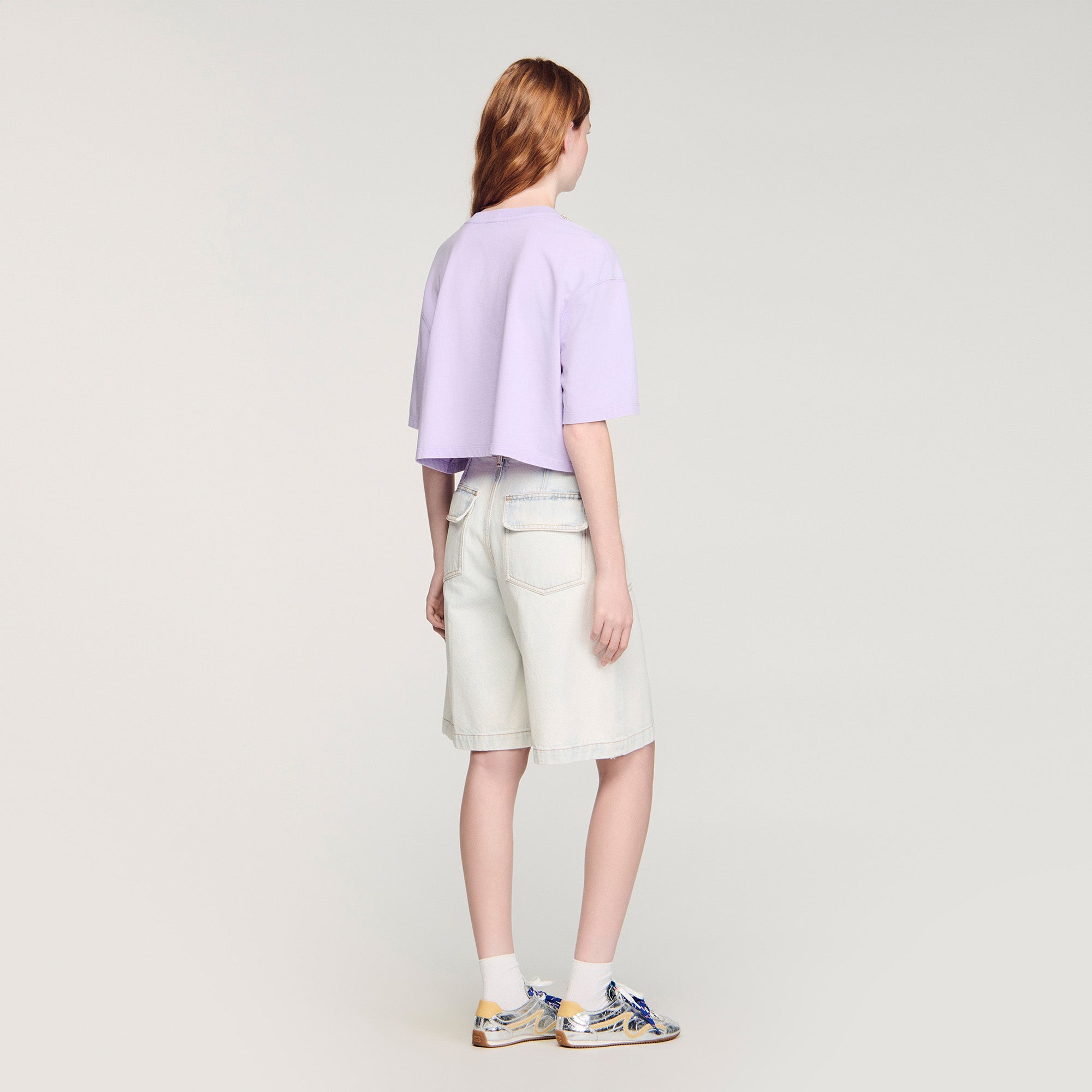 Strass Wave Rhinestone Cropped T-Shirt Mauve