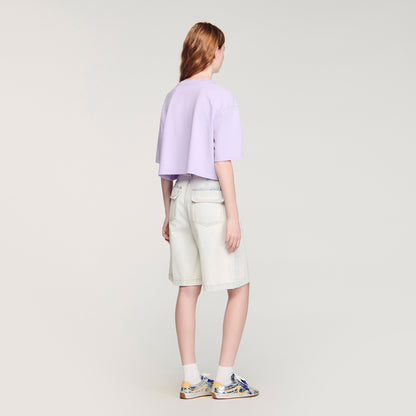 Strass Wave Rhinestone Cropped T-Shirt Mauve