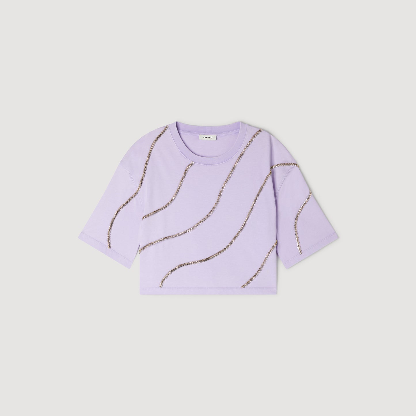 Strass Wave Rhinestone Cropped T-Shirt Mauve