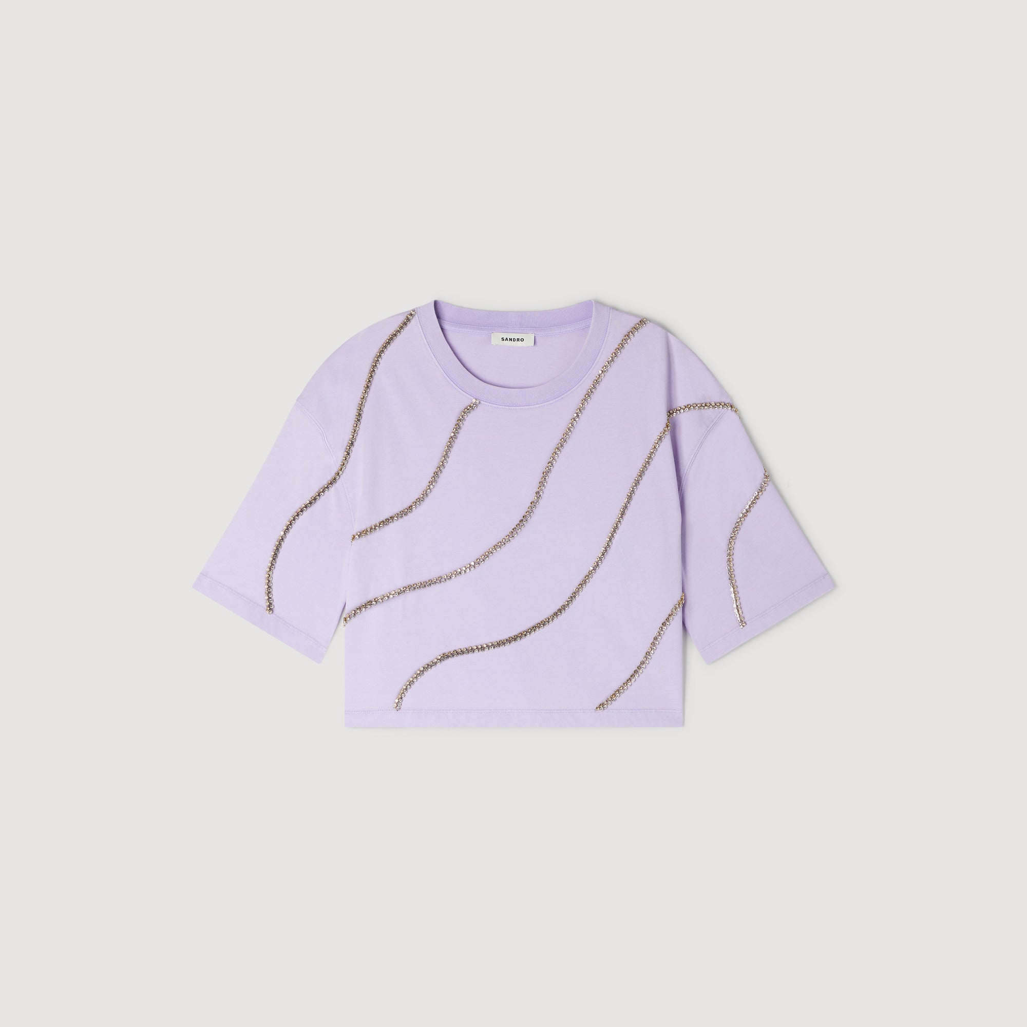 Strass Wave Rhinestone Cropped T-Shirt Mauve