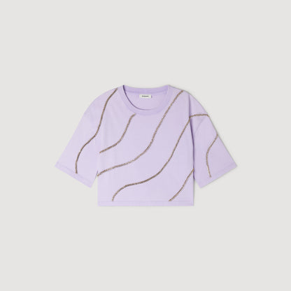 Strass Wave Rhinestone Cropped T-Shirt Mauve