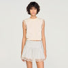 Noemi Cropped Cotton T-Shirt With Lace Ecru