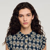 Flower Print Smocked T Shirt Deep Blue Ocher