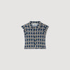 Flower Print Smocked T Shirt Deep Blue Ocher