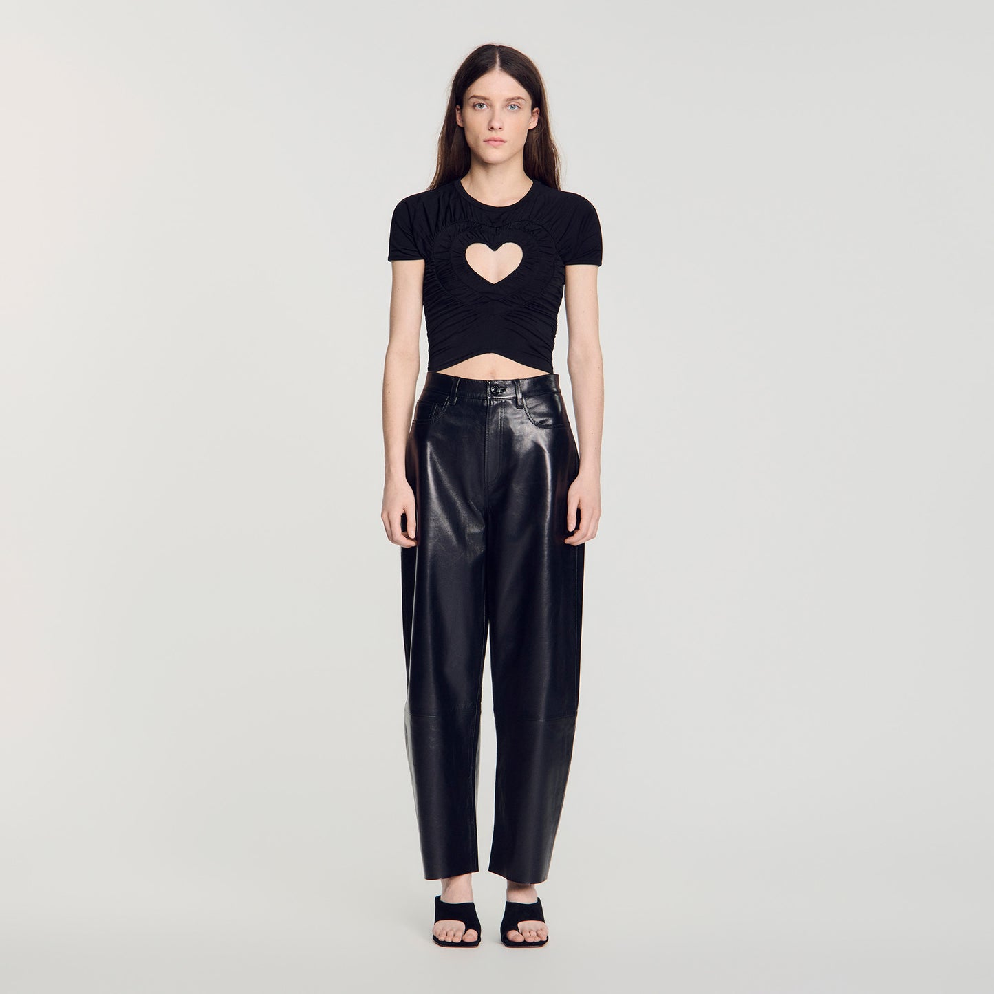 Lovejoy Ruched heart cropped T-shirt Black