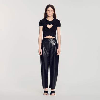 Lovejoy Ruched heart cropped T-shirt Black