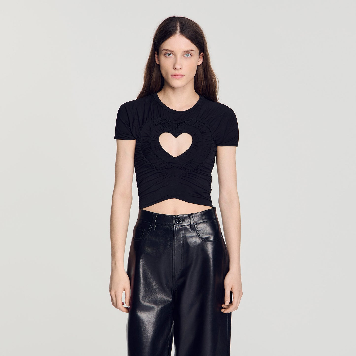 Lovejoy Ruched heart cropped T-shirt Black