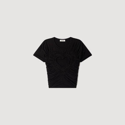 Lovejoy Ruched heart cropped T-shirt Black