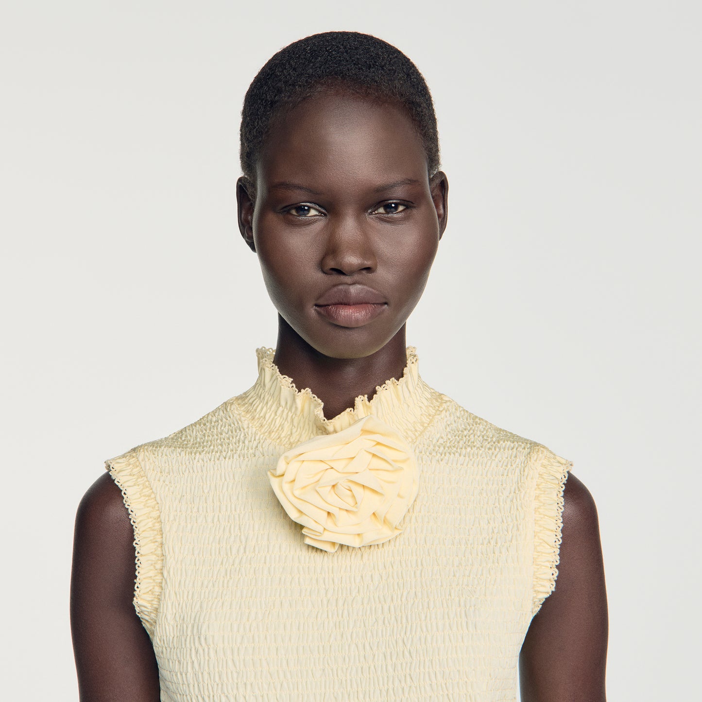 Dreamer Smocked T-shirt with flower detail Vanilla
