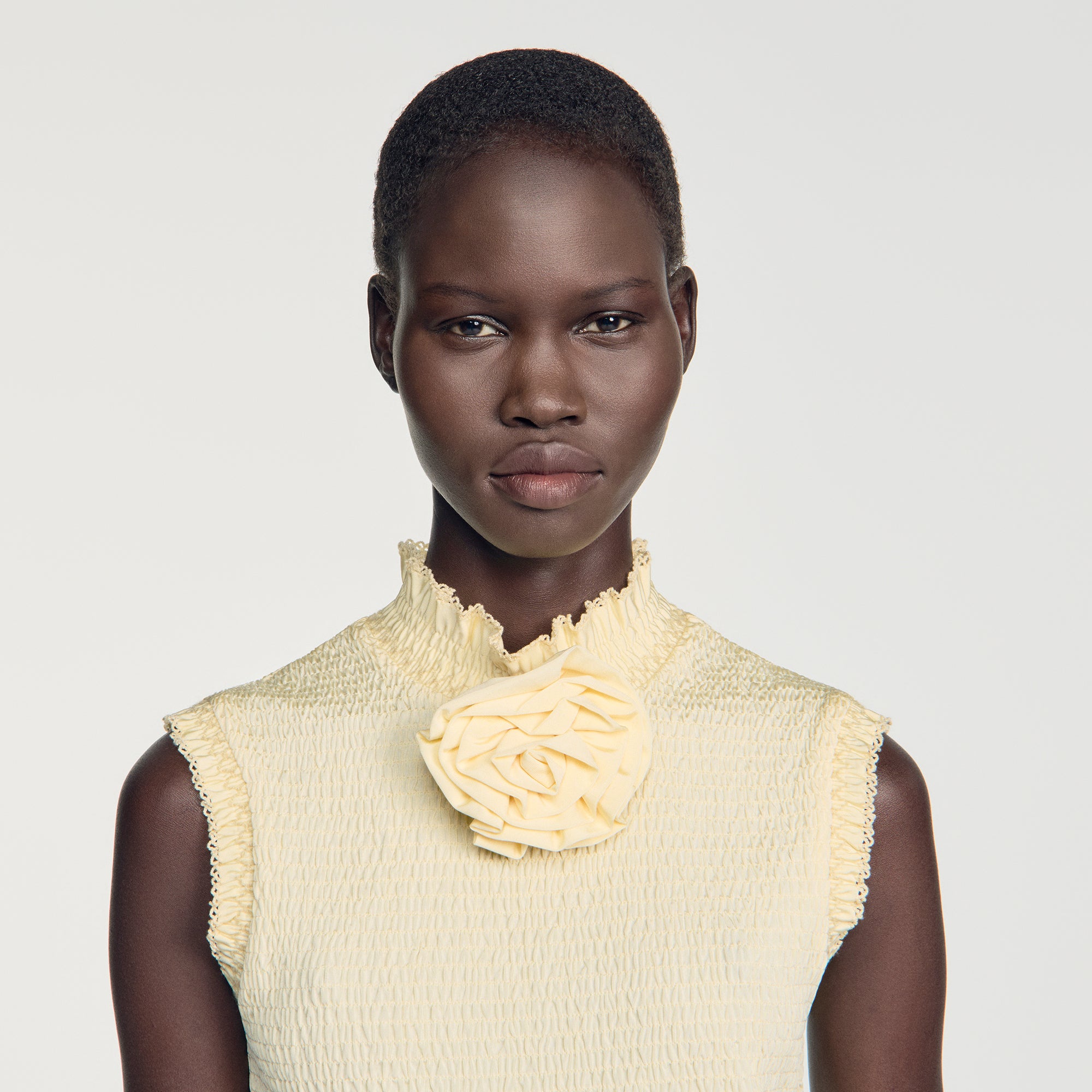 Dreamer Smocked T-shirt with flower detail Vanilla