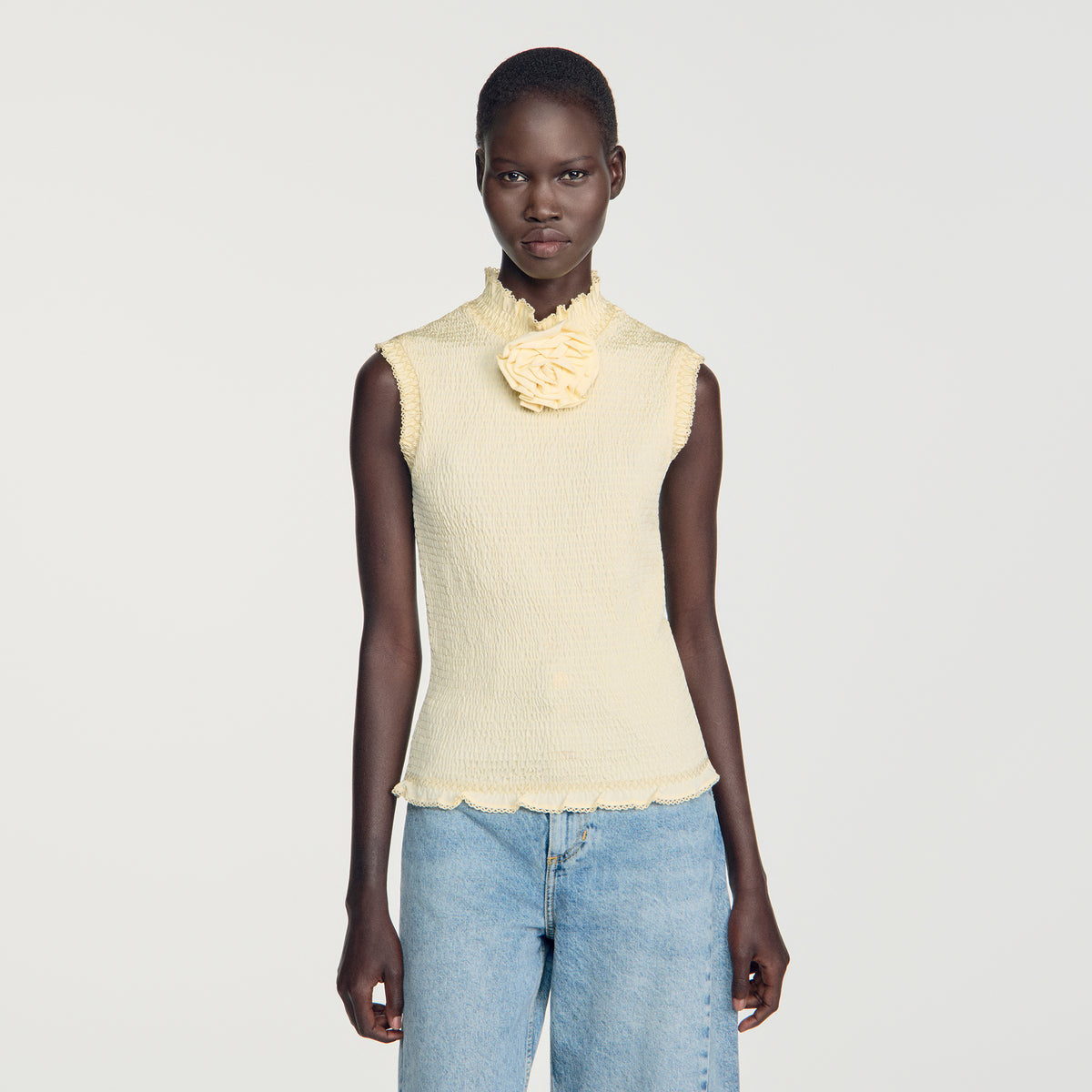 Dreamer Smocked T-shirt with flower detail Vanilla