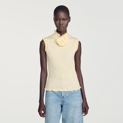 Dreamer Smocked T-shirt with flower detail Vanilla