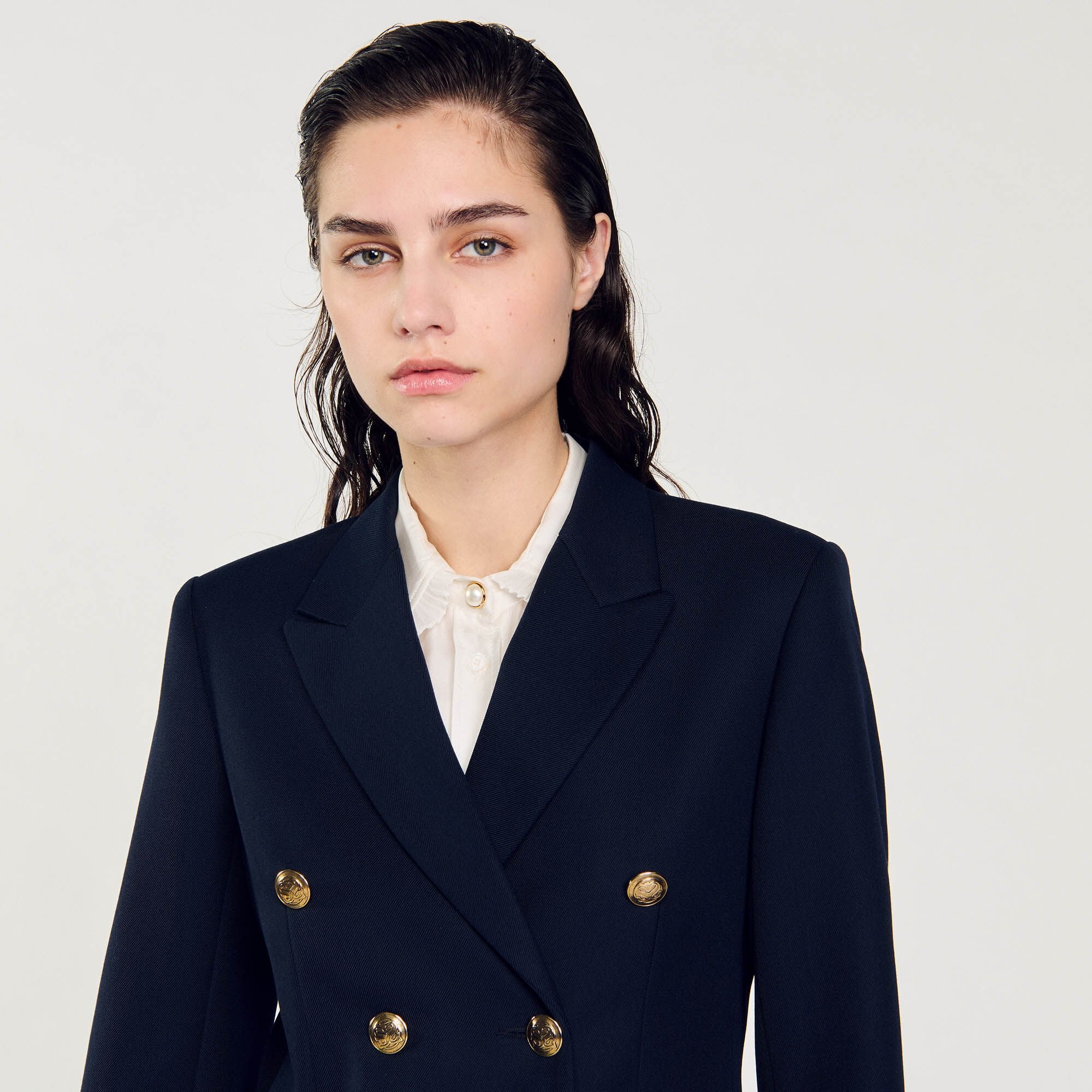 Navy Blue Gold Tuxedo Jacket Womens Breasted Suit Jacket Double