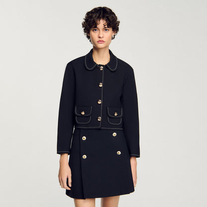 Peter Pan Collar Cropped Jacket Black