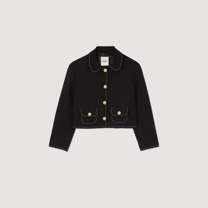 Peter Pan Collar Cropped Jacket Black