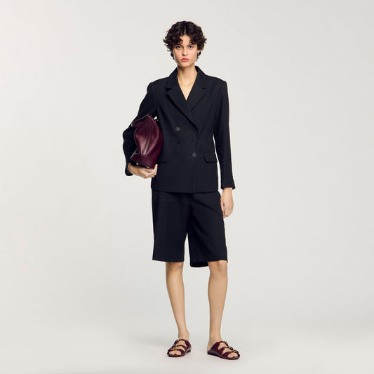 Pastel Double-Breasted Suit Jacket Black