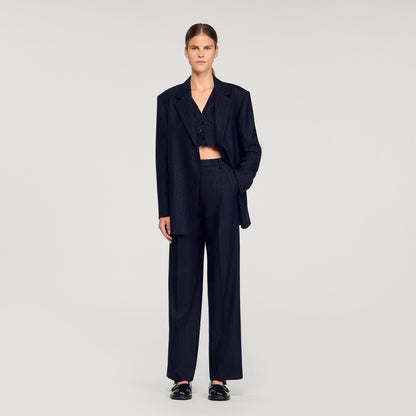 Pernelle Striped Rhinestone Suit Jacket Navy Blue