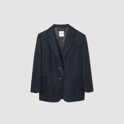 Pernelle Striped Rhinestone Suit Jacket Navy Blue