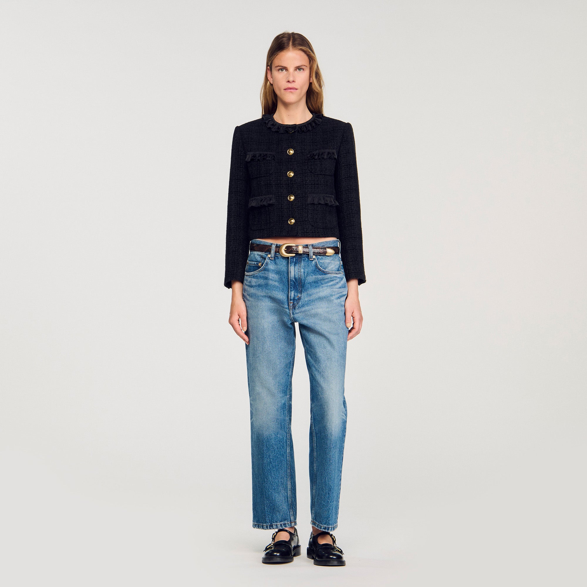 Jillora Ruffled Tweed Jacket Black