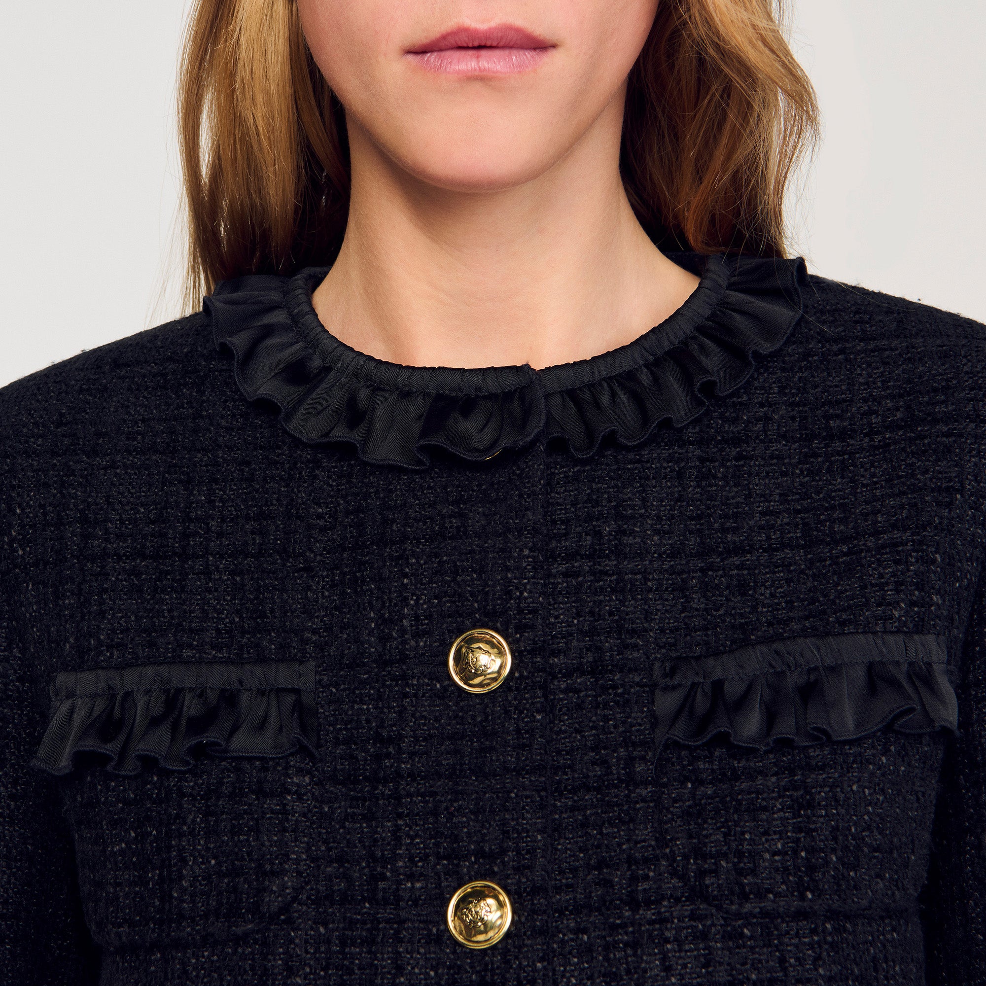 Jillora Ruffled Tweed Jacket Black